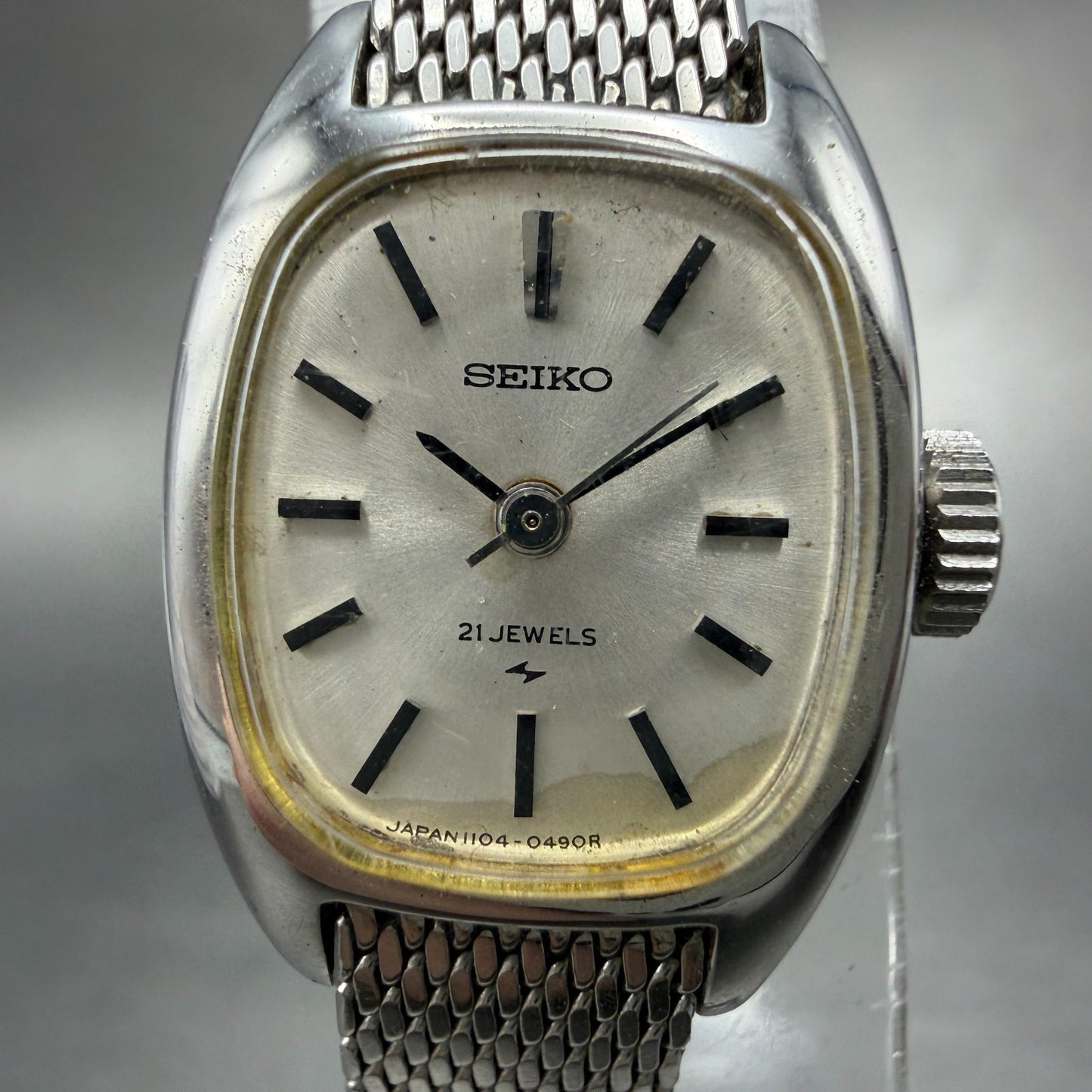 Seiko Tank Watch Women 17mm Silver Dial Silver Tone manual 1104-3210 Runs1