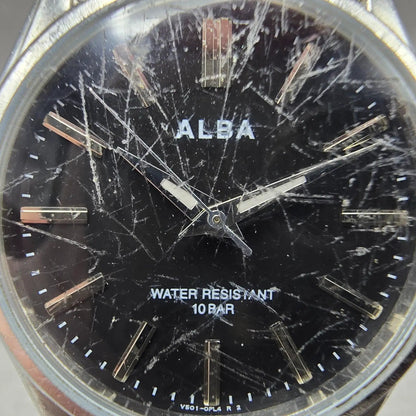 Seiko Alba Watch Men 33mm Black Dial Silver Tone Round V501-0EN0 New Battery1