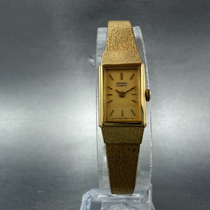 Seiko Tank Watch Women 12mm Champagne Dial Gold Tone 2e20-6479 New Battery ABGH5