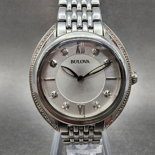 Bulova Diamond Watch Women 30mm Silver Dial Silver Tone 96R212 New Battery0