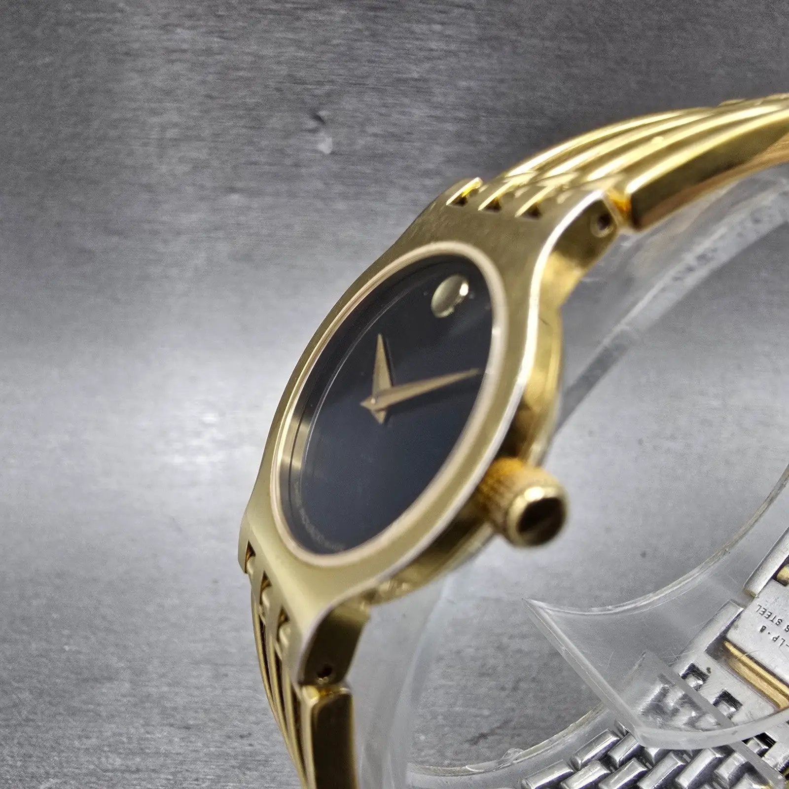 Movado Esperanza Watch Women 23mm Black Dial Gold Tone Round 88 A1 182 New BattL2