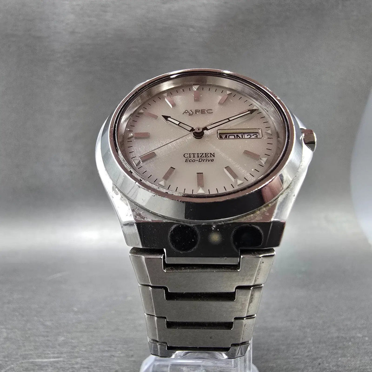 Citizen Eco-Drive Aspec Watch Men 37mm White Dial Steel Daydate Round Runs JDM5