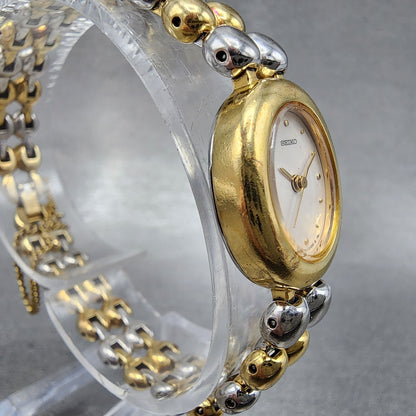 Seiko Watch Women 18mm White Dial Two Tone Oval 12215790 New Battery3