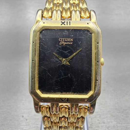 Citizen Elegance Watch Men 27mm Black Dial Gold Tone 4620-E67005 New Battery VTG0