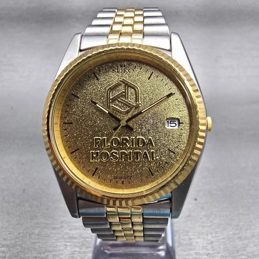Seiko President Watch Men 36mm Gold Dial Two Tone Date 7N43-8111 New Battery0