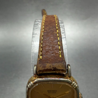 Seiko Watch Women 20mm Champagne Dial Gold Tone Square 7321-5070 New Battery GH64