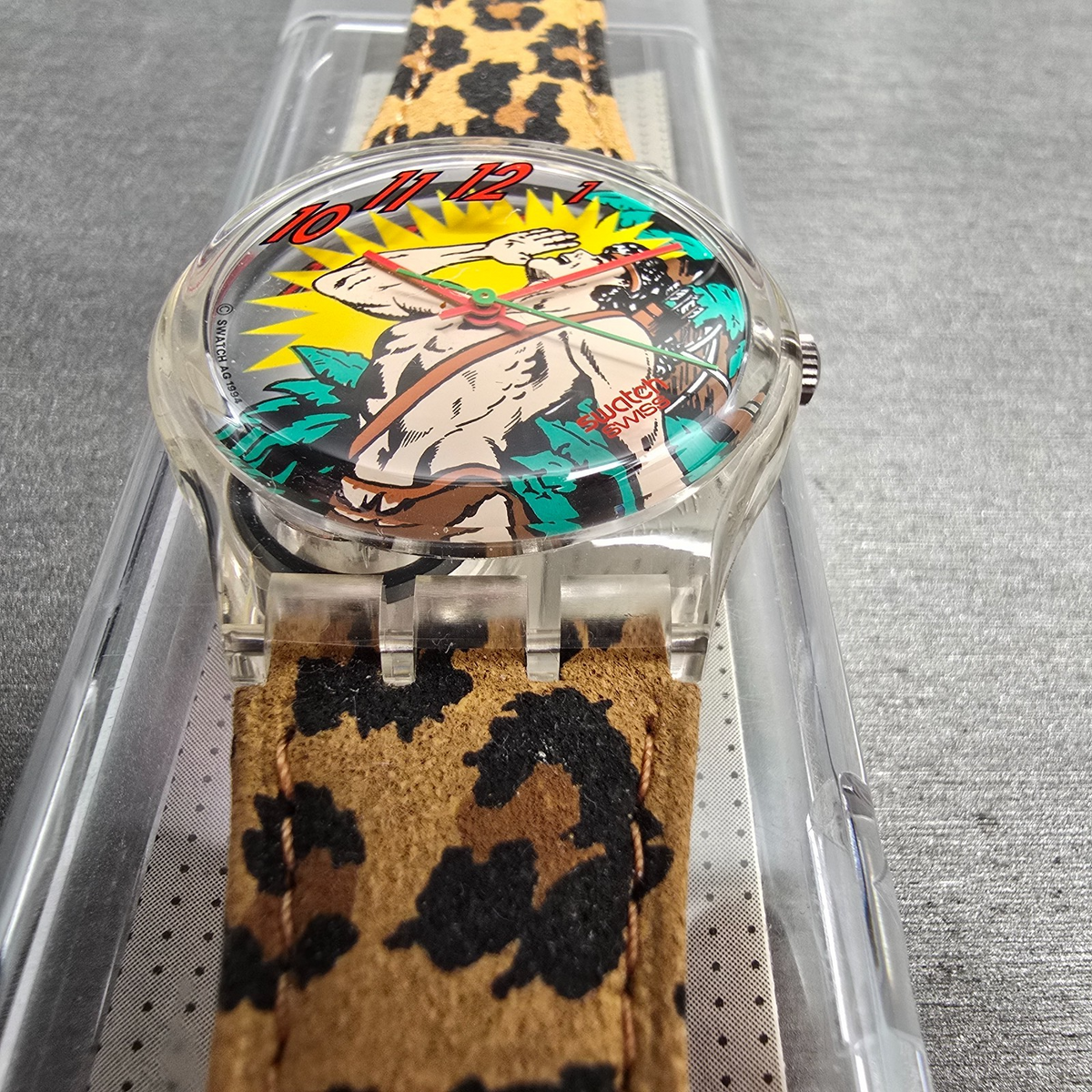 Swatch OONGAWAH! Watch Men 34mm Green Dial Clear Case GK193 New Battery NOS6