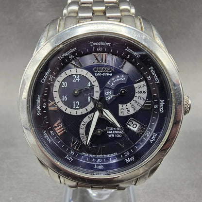Citizen Eco-Drive Perpetual Calendar Watch Men 39mm Black Dial Steel Alarm RunsL0