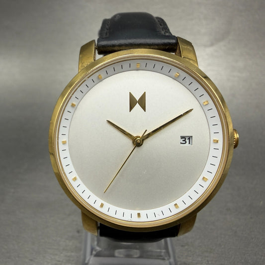 MVMT Boulevard Watch Women 38mm White Dial Gold Tone Date Leather New Battery AB0