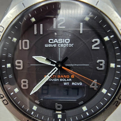 Casio Wave Ceptor WVA-M640 Watch Men 43mm Black Silver Solar An Digi Atomic Runs1