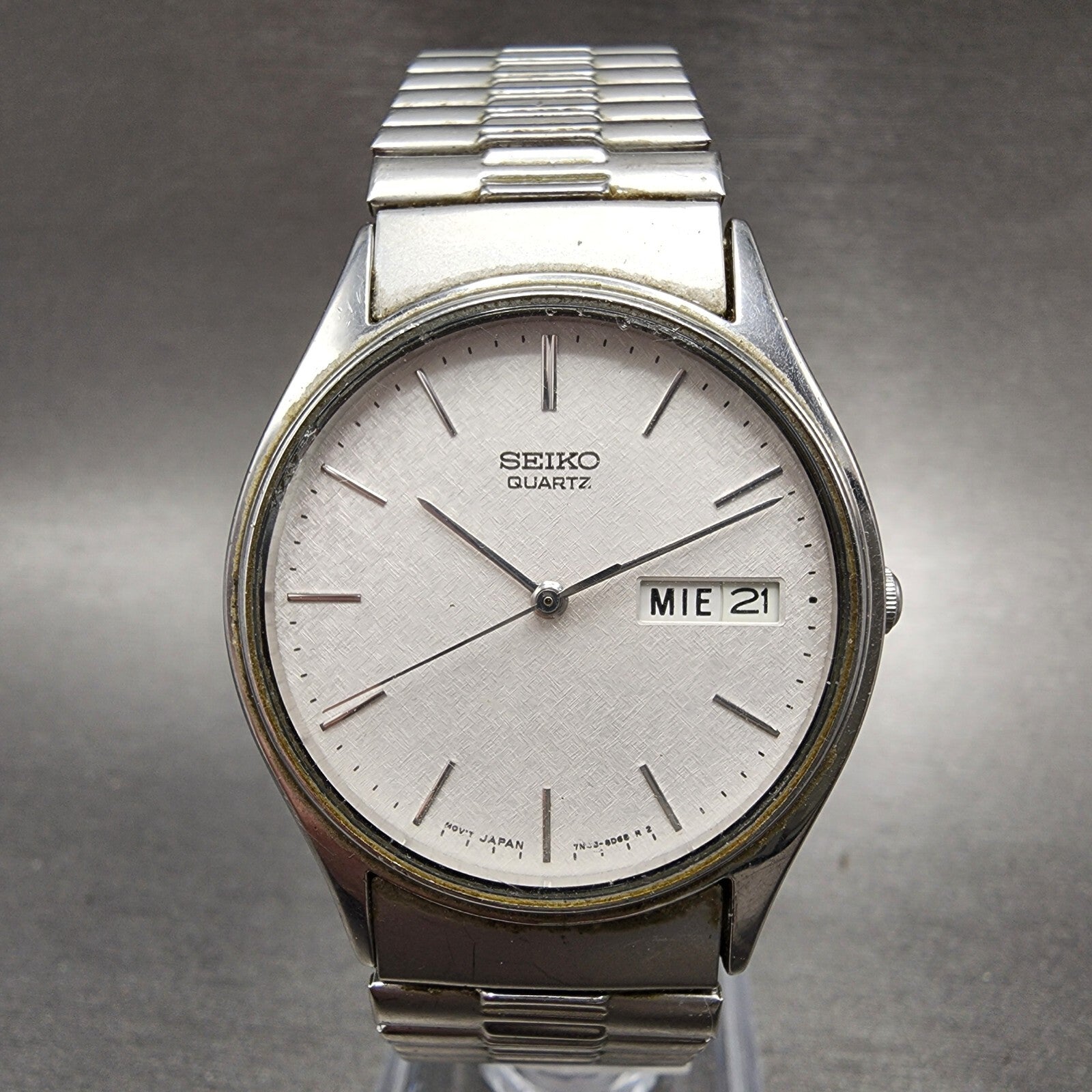 Seiko Watch Men 34mm White Dial Silver Tone Daydate 7n438a89 New Battery0