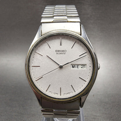 Seiko Watch Men 34mm White Dial Silver Tone Daydate 7n438a89 New Battery0