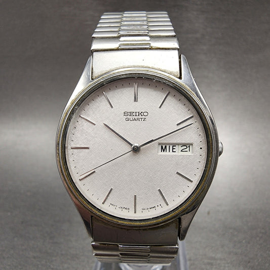 Seiko Watch Men 34mm White Dial Silver Tone Daydate 7n438a89 New Battery0