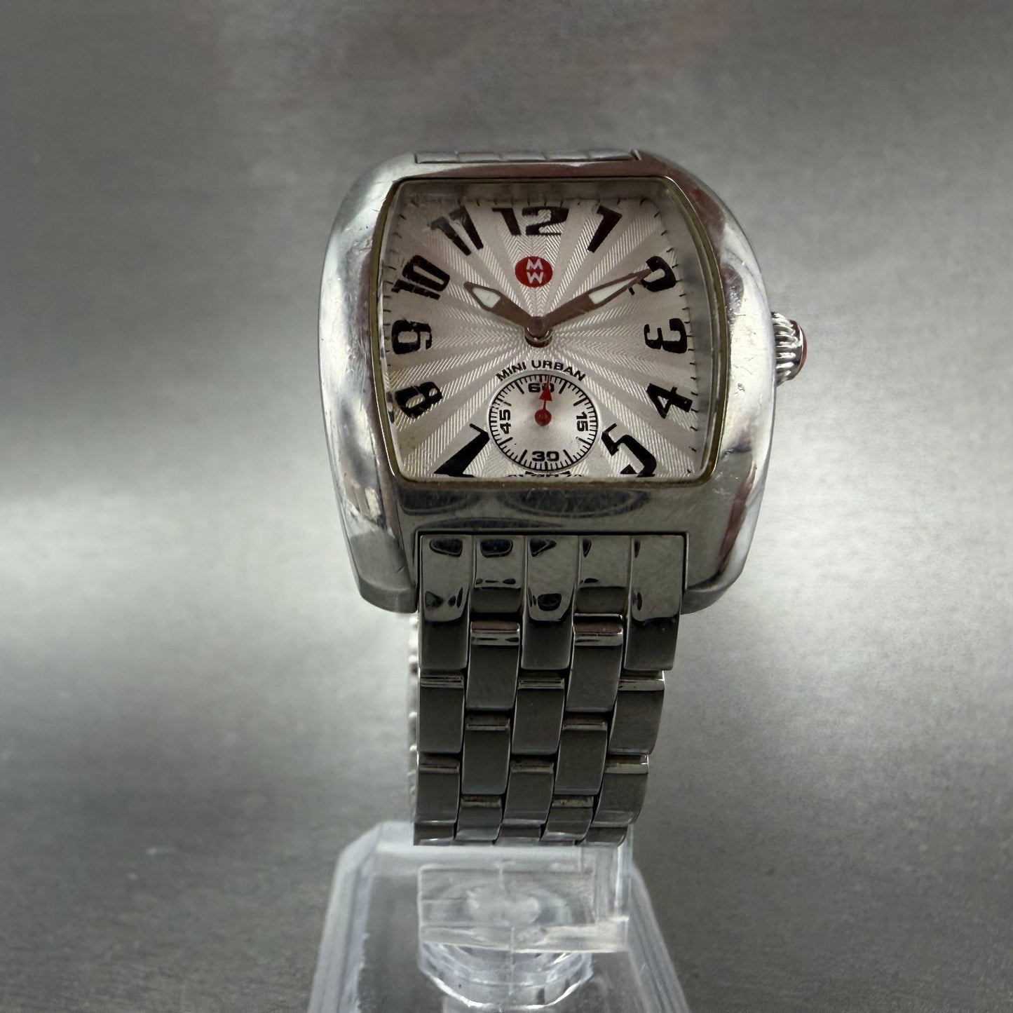 Michele Mini Urban Watch Women 29mm White Dial Silver Tone Small Seconds New Bat5