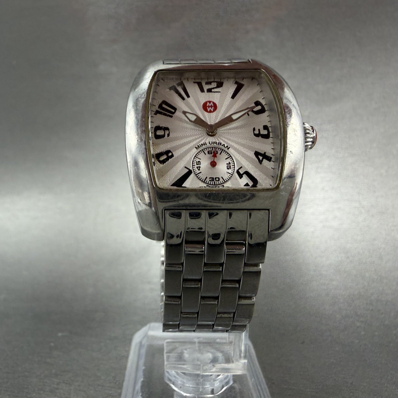 Michele Mini Urban Watch Women 29mm White Dial Silver Tone Small Seconds New Bat5