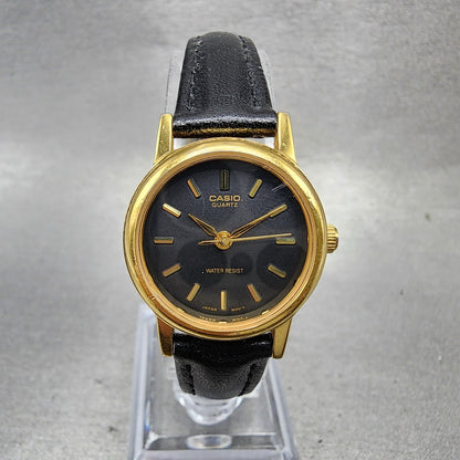 Casio Watch Women 24mm Black Dial Gold Tone Round LTP1095 New Battery0