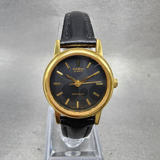 Casio Watch Women 24mm Black Dial Gold Tone Round LTP1095 New Battery0