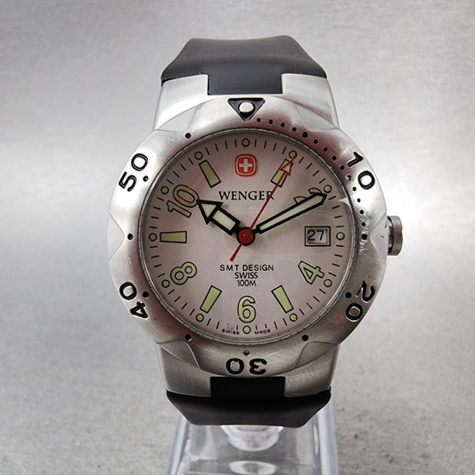 Wenger Dive Watch Women 30mm White Dial Steel Date SMT Round 093.0444 New Batt0