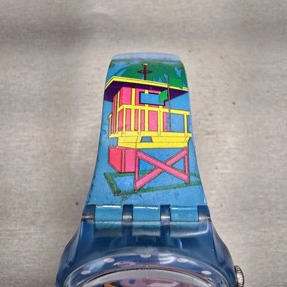 Swatch MIAMI VIBES Watch Women  Blue Dial Blue Case Round SUOZ230 New Battery4
