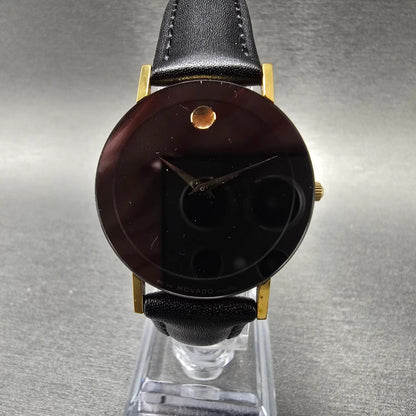 Movado Museum 31mm Watch Men Black Dial Gold Tone Round 87-40-882 New Battery1