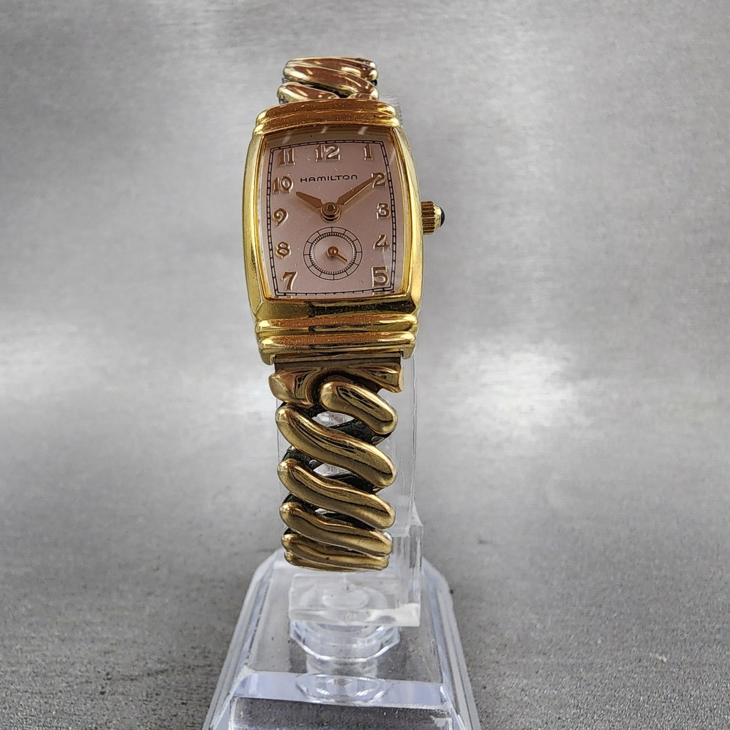 Hamilton Benton Tank Watch Women 19mm Silver Dial Gold Tone Rectangle New Batt5