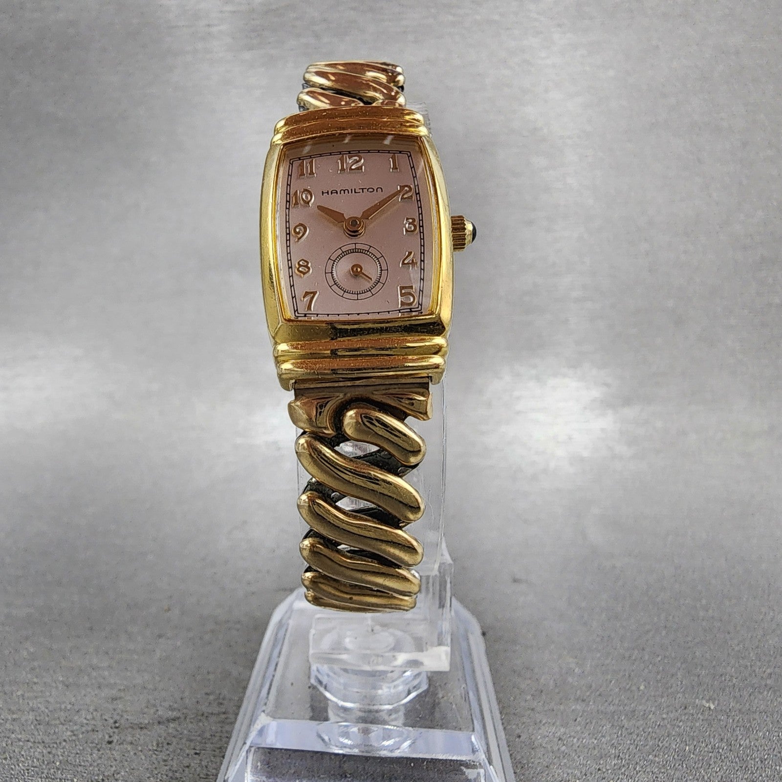 Hamilton Benton Tank Watch Women 19mm Silver Dial Gold Tone Rectangle New Batt5