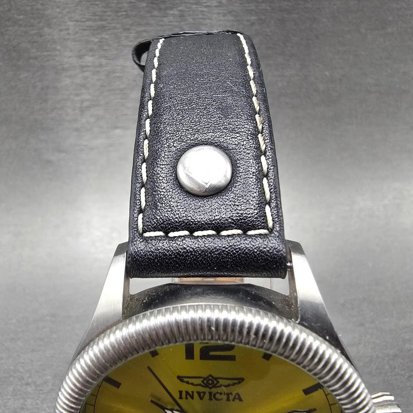Invicta Watch Men 45mm Yellow Dial Silver Tone Date Round 1462 New Battery4