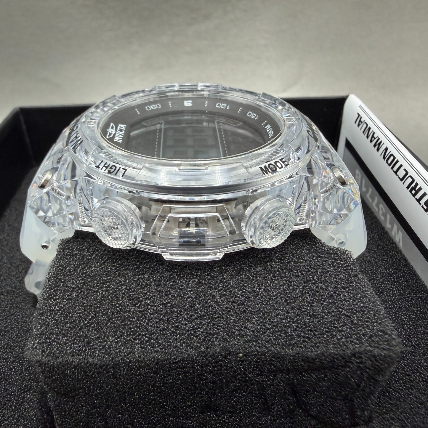 Invicta Racing Digital Watch Men CLear Alarm Chrono Round Translucent 490413