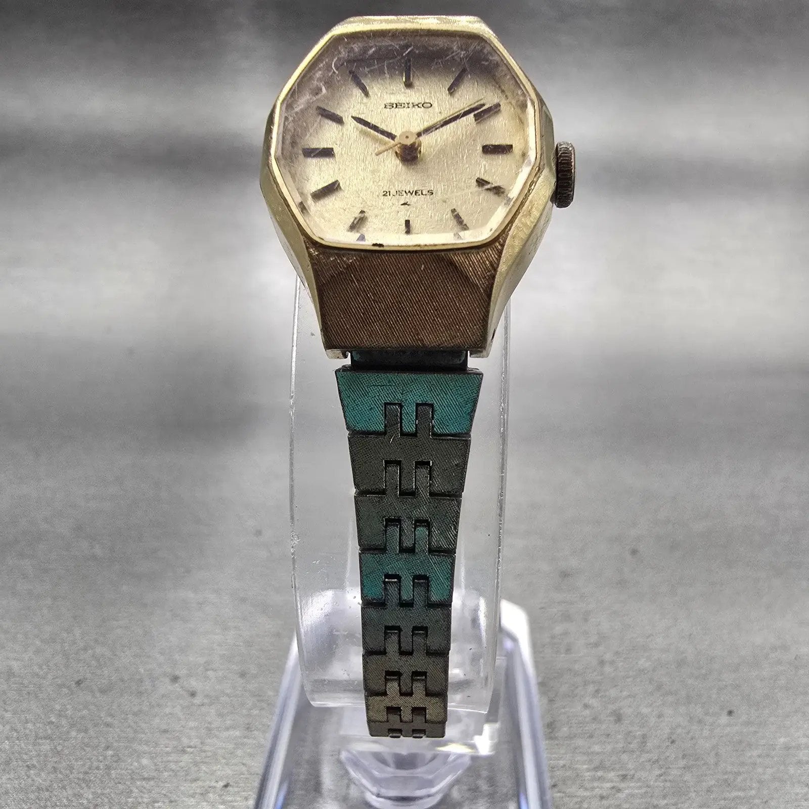 Seiko Watch Women 19mm Champagne Dial Gold Tone Octagon 1104-3390 Manual Wind5