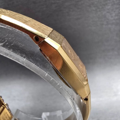 Seiko Tank Watch Women 12mm Gold Dial Gold Tone Rectangle 1320-5049 New Batt JP3