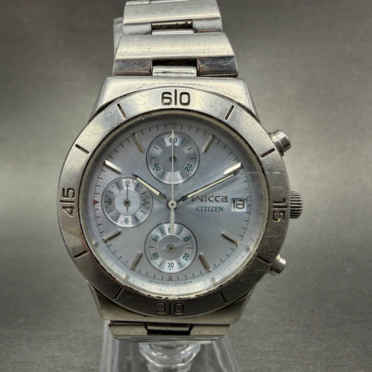 Citizen Wicca Chronograph Watch Women 35mm Blue Dial Silver Tone Date New Batt0