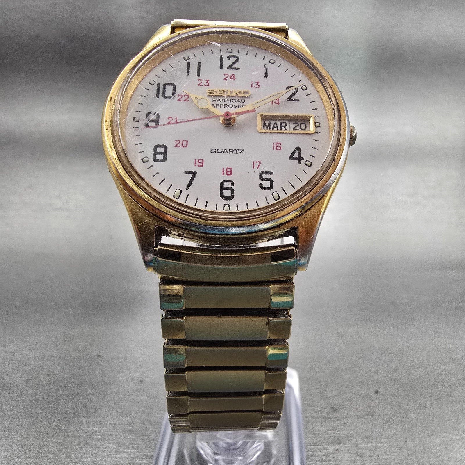 Seiko Railroad Approved Watch Men 35mm White Dial Daydate 7N43-8A39 New Battery5