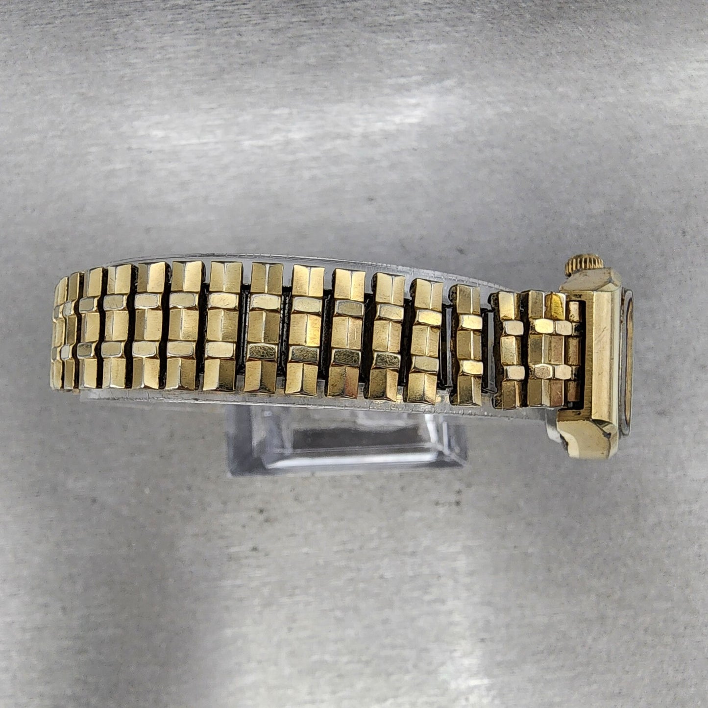 Seiko Automatic Watch Women 25mm Black Dial Gold Tone Daydate Rectangle Runs9