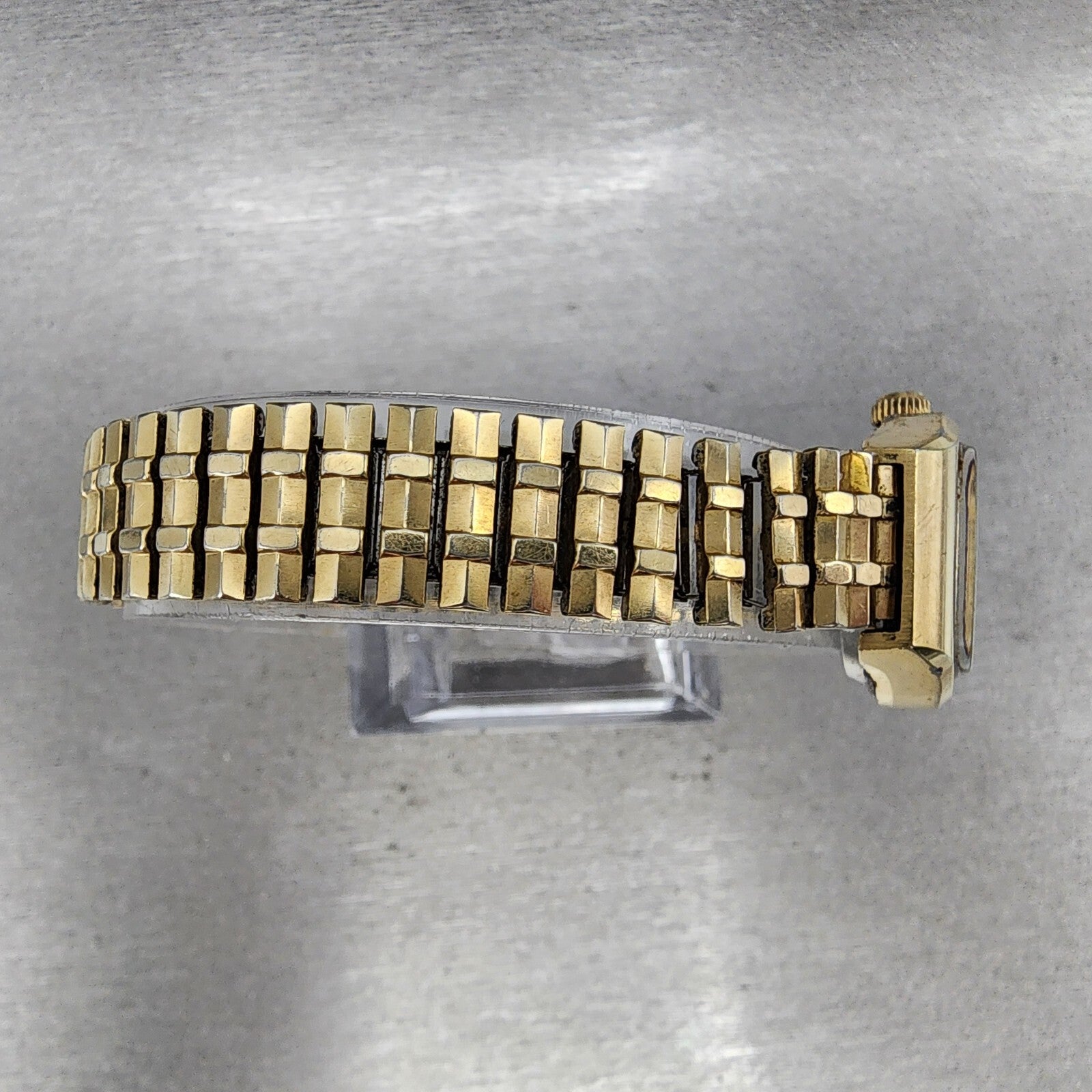 Seiko Automatic Watch Women 25mm Black Dial Gold Tone Daydate Rectangle Runs9