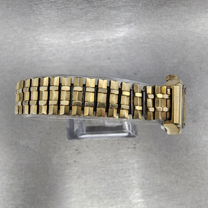 Seiko Automatic Watch Women 25mm Black Dial Gold Tone Daydate Rectangle Runs9