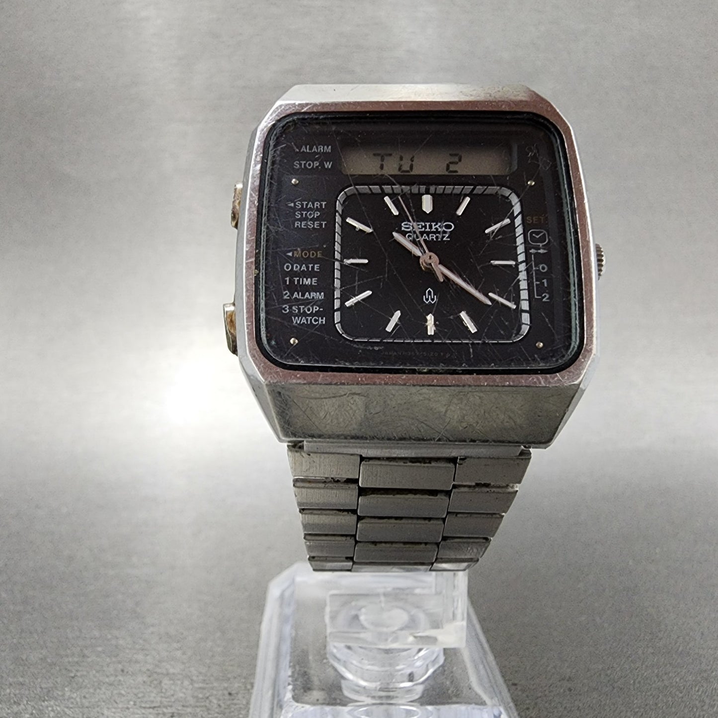 Seiko Analog Digital Watch Men 34mm Alarm Black Dial Steel Date H3575060 PARTS6