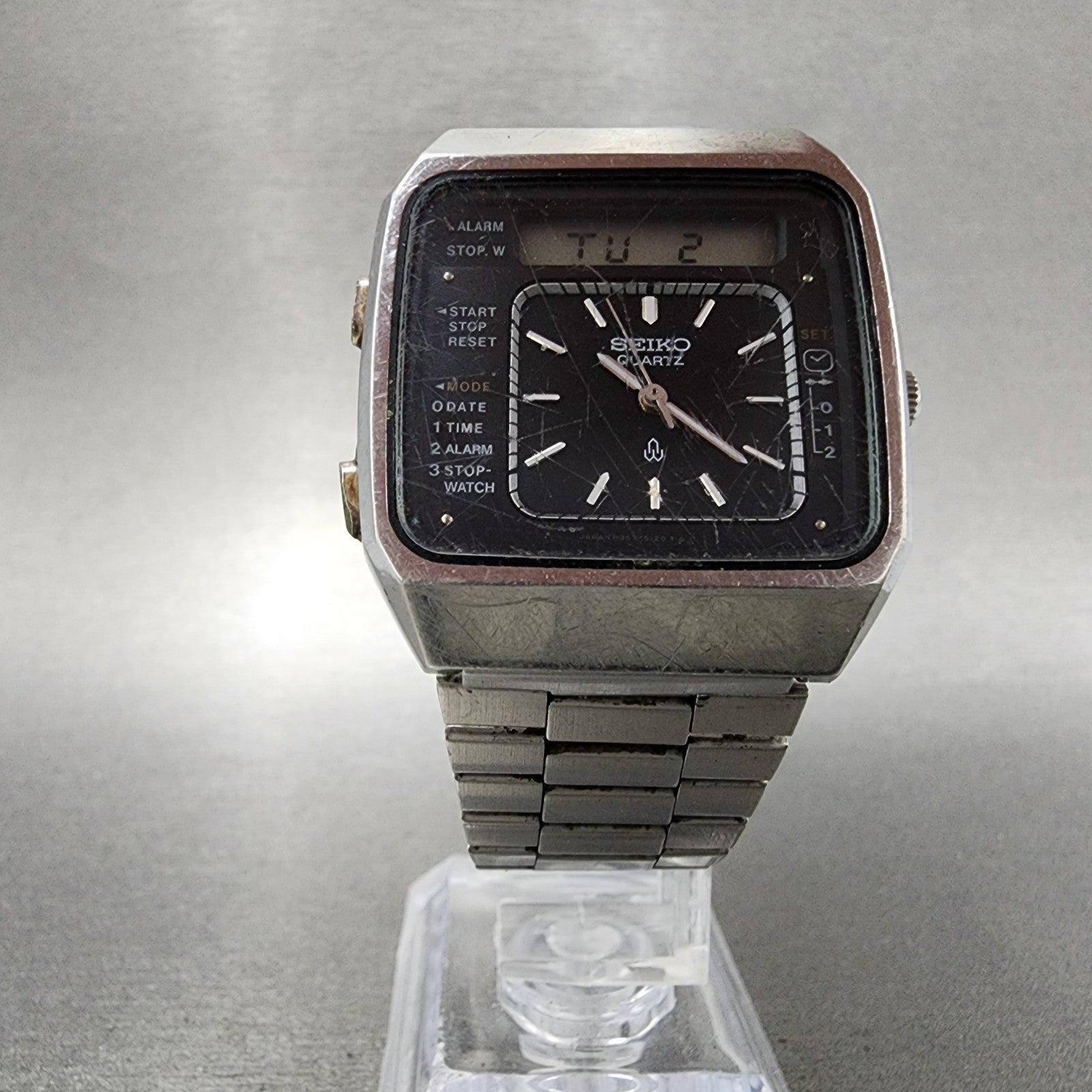 Seiko Analog Digital Watch Men 34mm Alarm Black Dial Steel Date H3575060 PARTS6