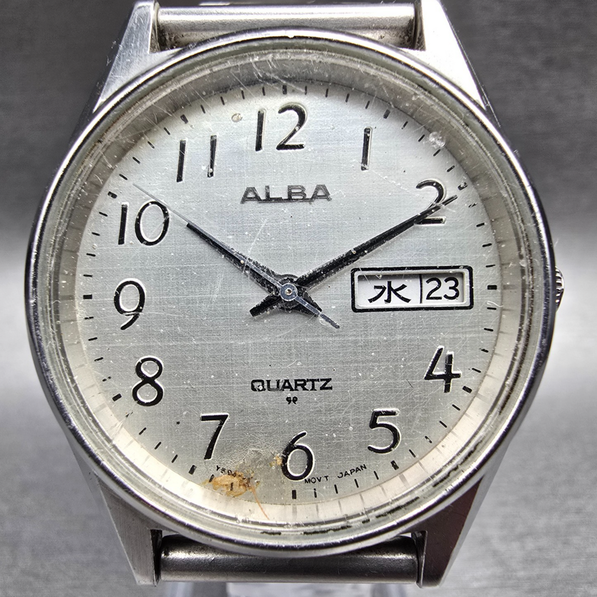 Seiko Alba Watch Men 35mm Silver Dial Silver Tone Daydate Y504-0010 New Battery1