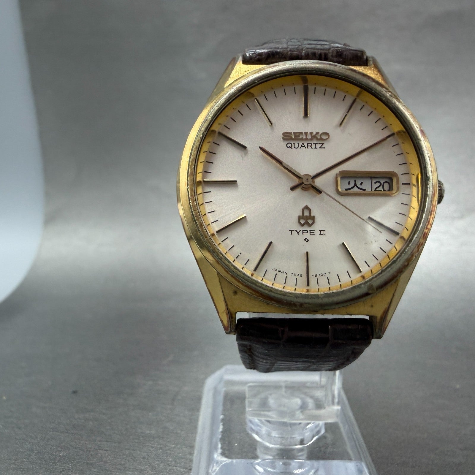 Seiko Type II Watch Men 35mm Silver Dial Gold Tone Daydate 7546-8000 New Battery5