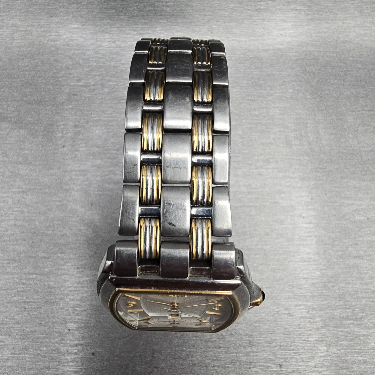 Seiko Watch Men 30mm Silver Dial Two Tone Date Rectangle 7N32-0CS0 New Battery4