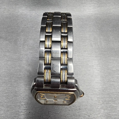Seiko Watch Men 30mm Silver Dial Two Tone Date Rectangle 7N32-0CS0 New Battery4