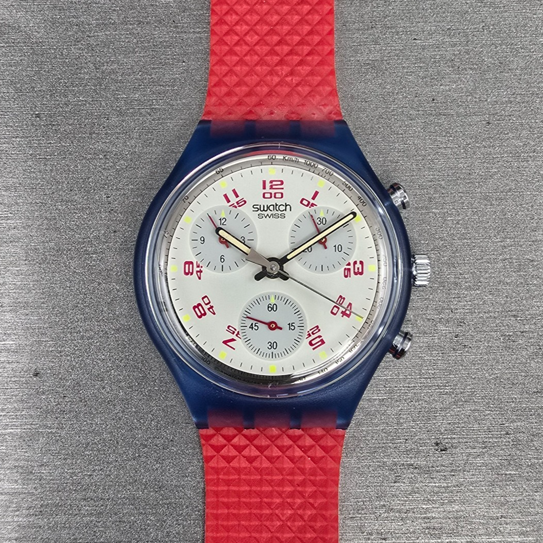Swatch Chrono JFK Watch Men 37mm White Dial Blue Case SCN103 New Battery NOS0