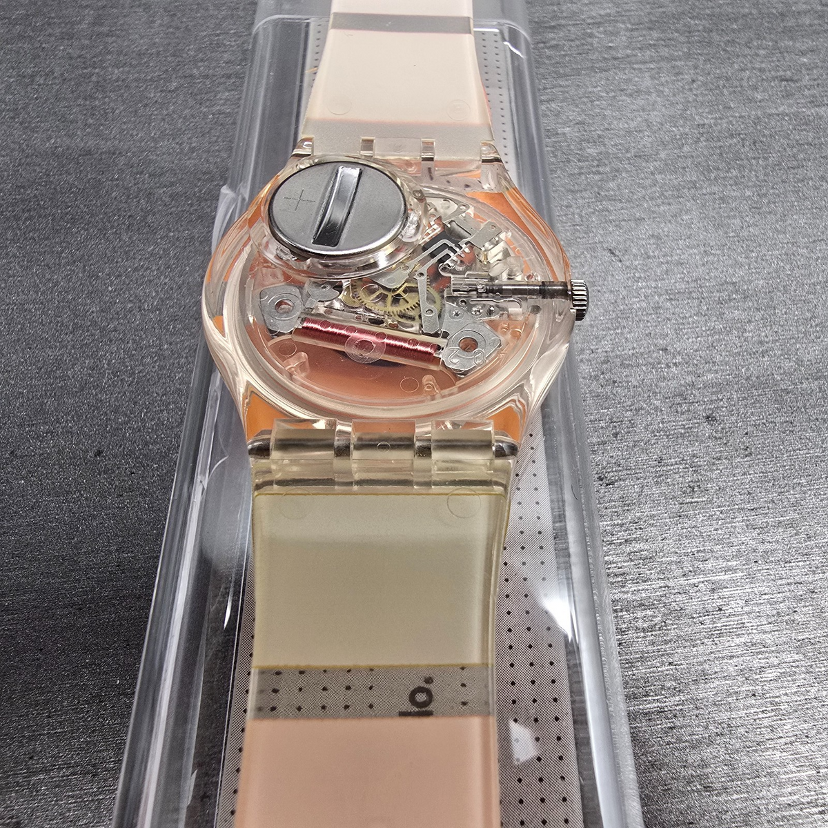 Swatch Orange Painted Time Watch Men 34mm Clear Case GK378 New Battery NOS14
