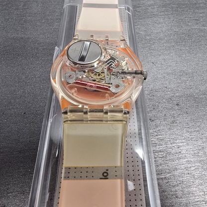 Swatch Orange Painted Time Watch Men 34mm Clear Case GK378 New Battery NOS14