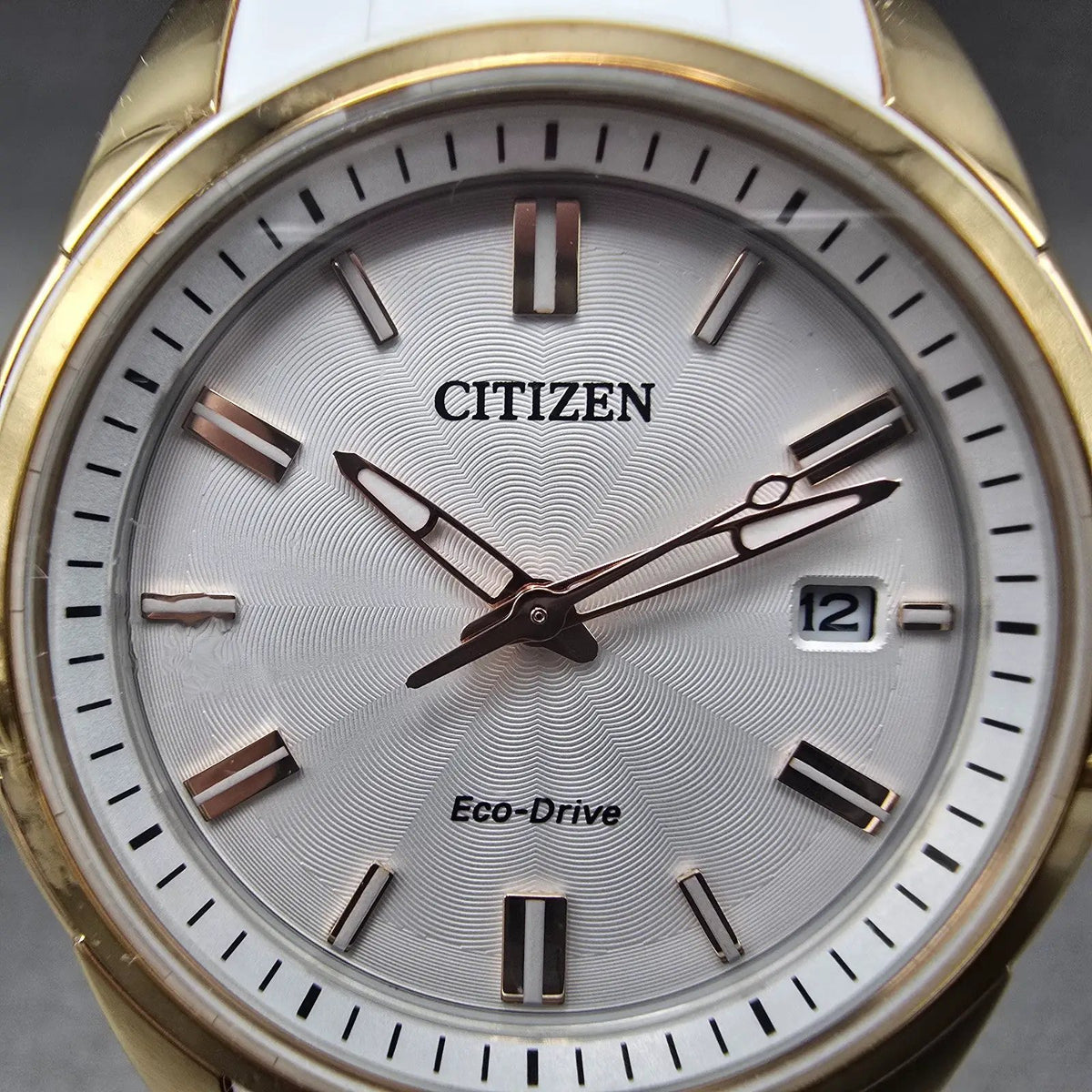 Citizen Eco-drive Veya Watch Women 38mm White Dial Gold Tone Date Round Works1
