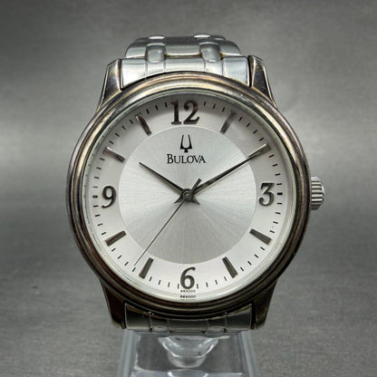Bulova Watch Men 38mm Silver Dial Silver Tone Round 96A000 New Battery0