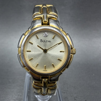Bulova Watch Women 26mm Gold Dial Gold Tone Round 97P44 New Battery VTG ABCD0