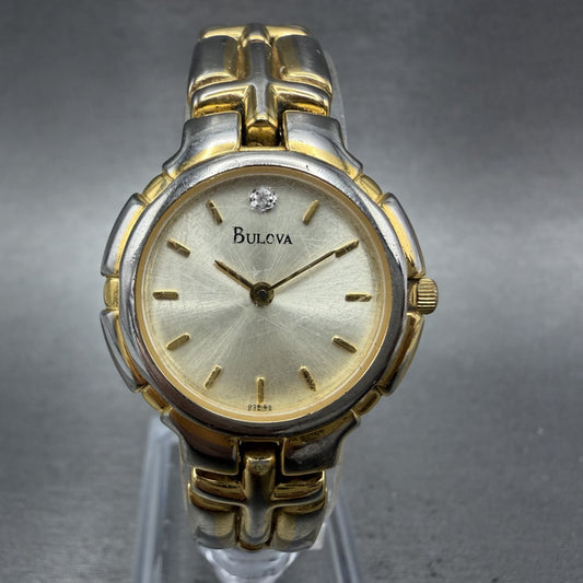 Bulova Watch Women 26mm Gold Dial Gold Tone Round 97P44 New Battery VTG ABCD0