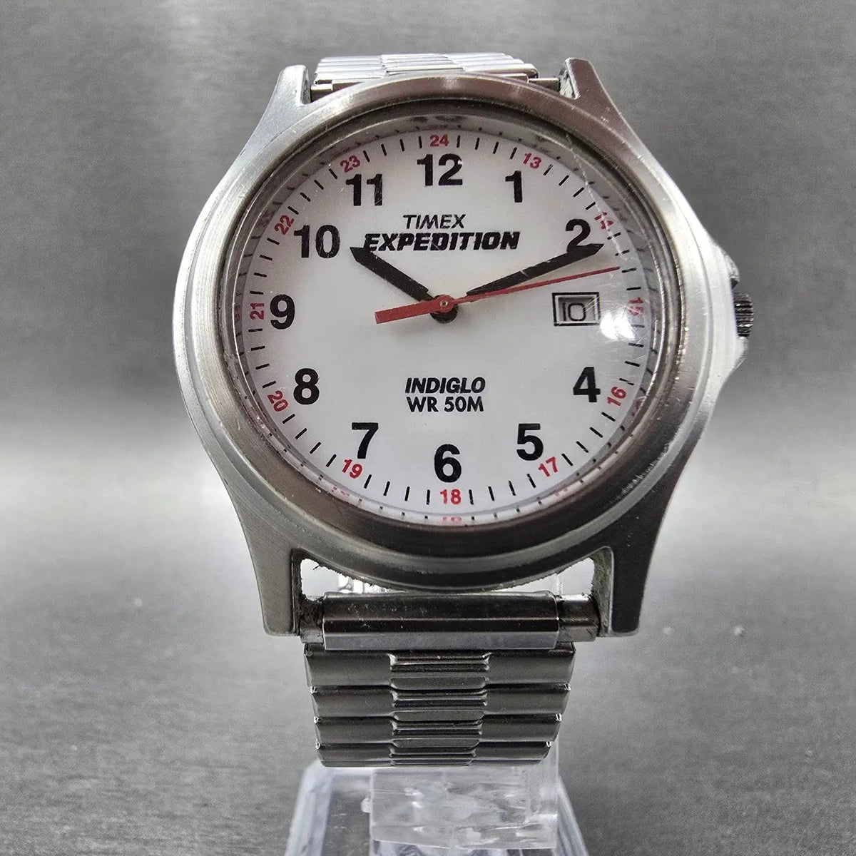 Timex Expedition Watch Men 38mm White Dial Silver Date Round New Battery Indiglo5