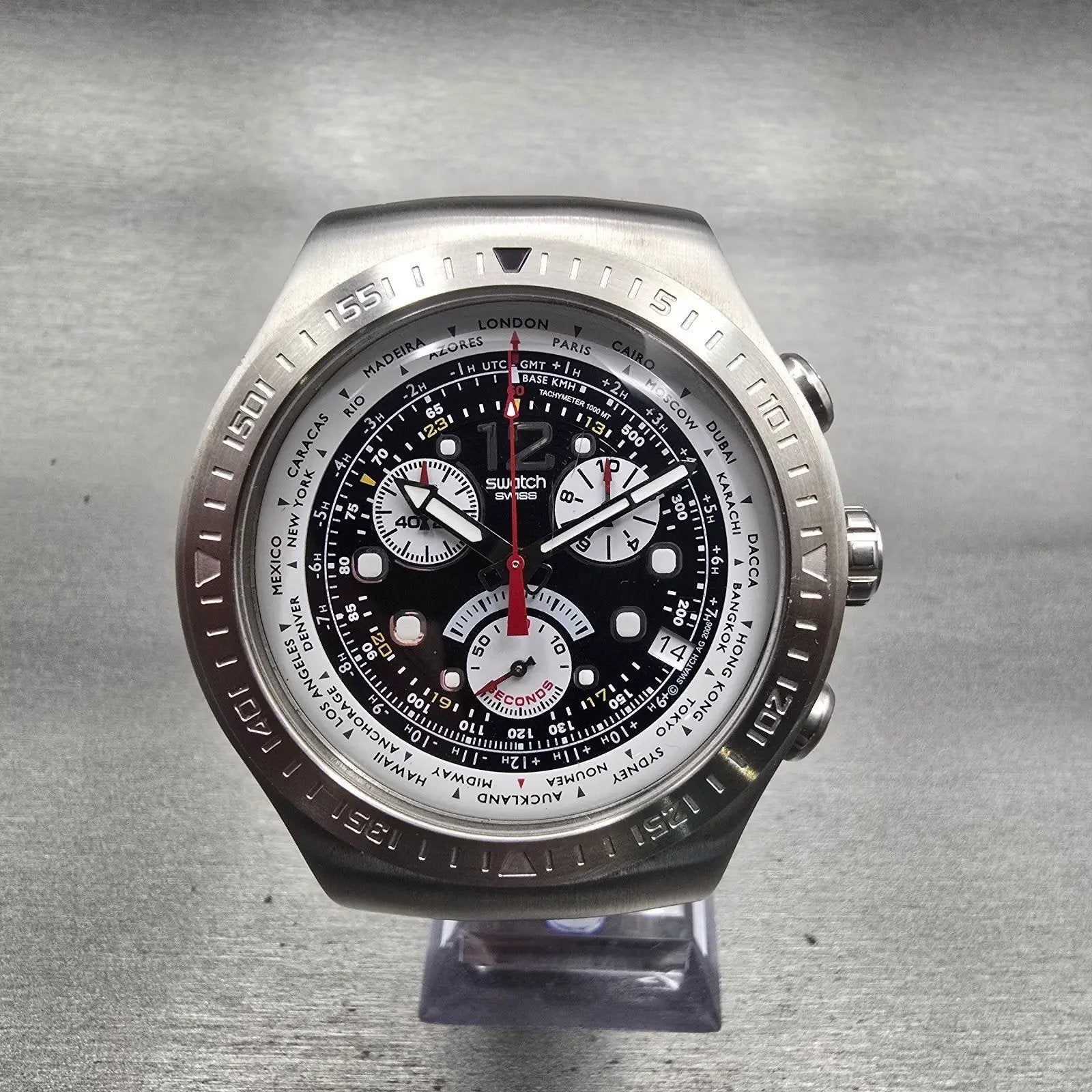 Swatch Irony Chrono Get Fly XL Watch Men Black Dial Steel READ!! YOS414G NewBat1
